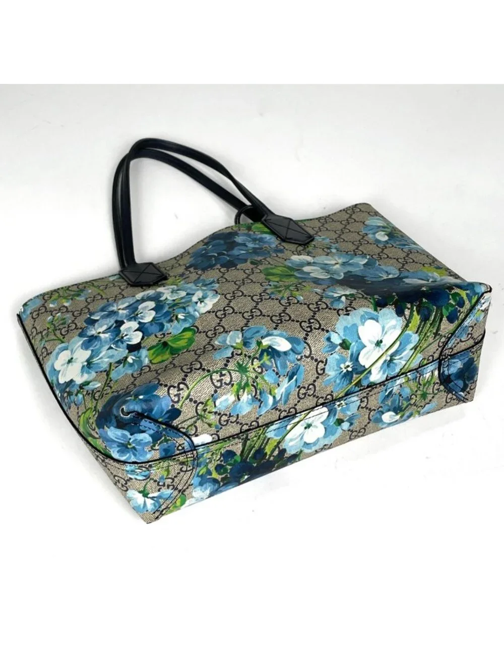 Gucci Tote GG Blue Muss Reversible Floral Pattern Supreme Beige